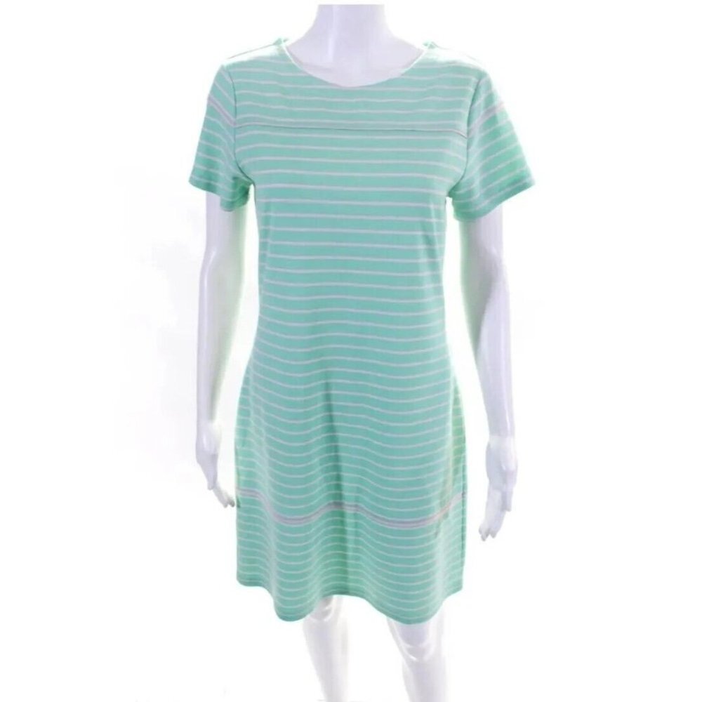 Sail To Sable Shift T-shirt Style Dress Green Pink Stripe Stretch SS  Size Small